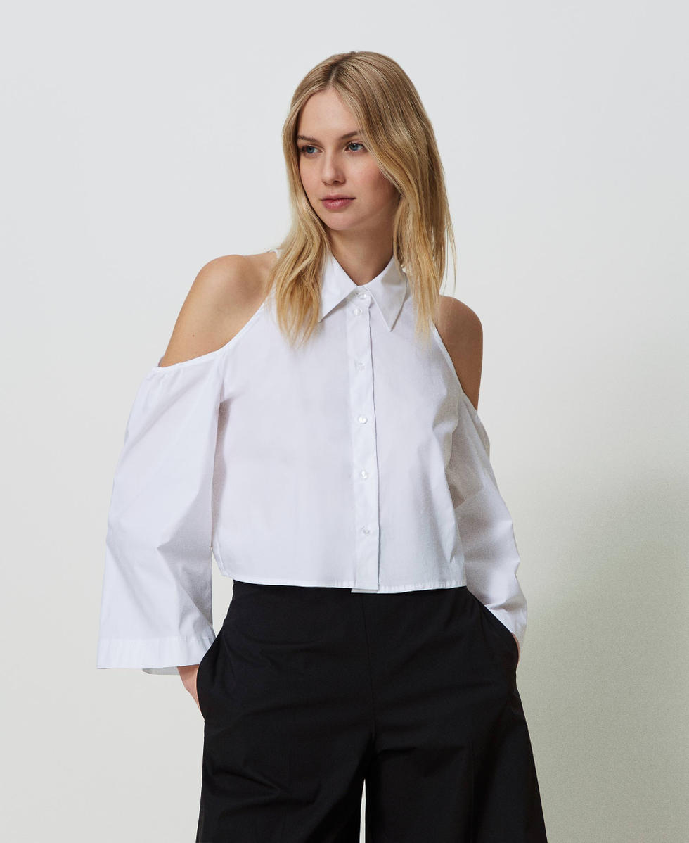 Stretch poplin shirt with cutout