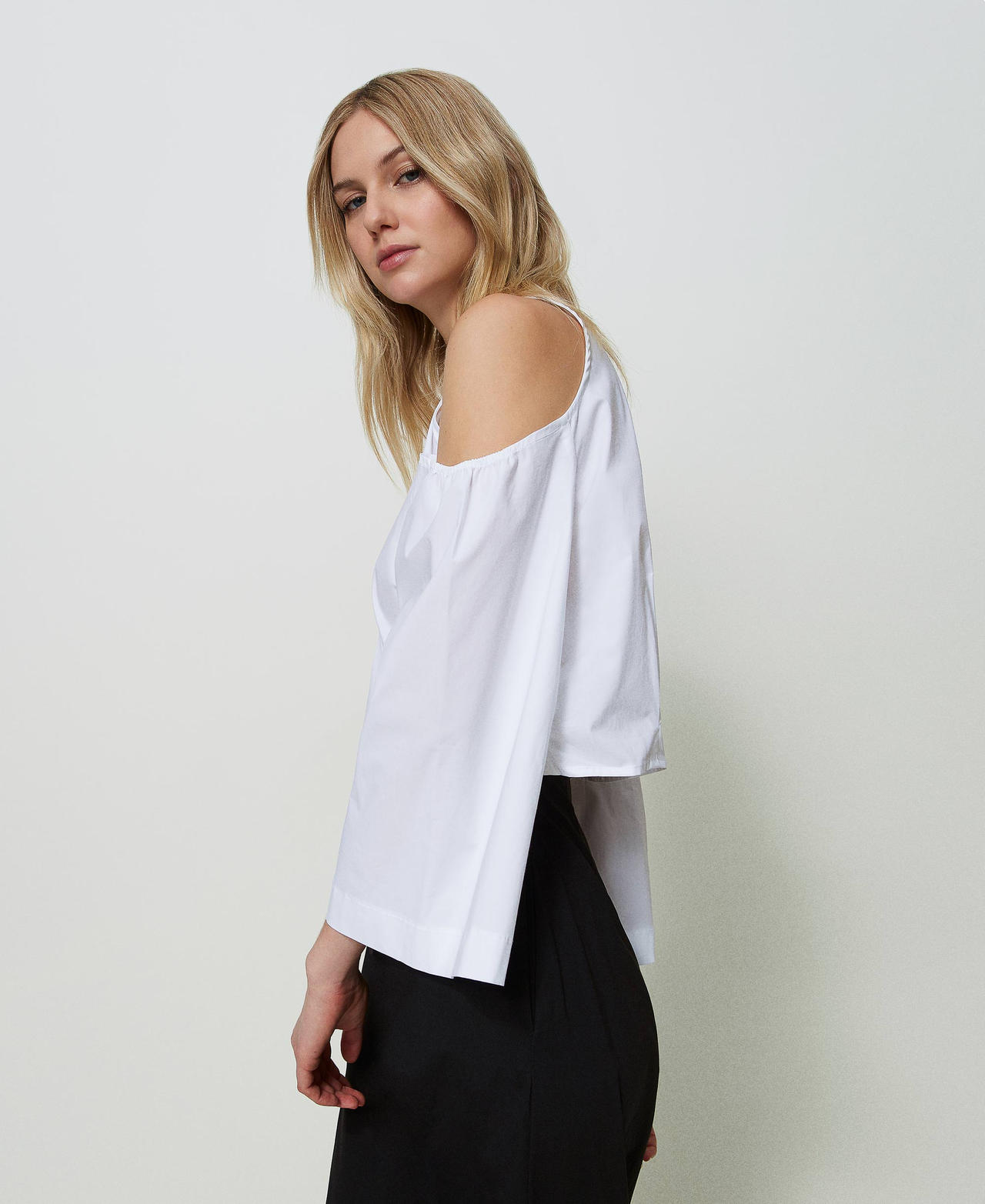 Stretch poplin shirt with cutout White Woman 241TF2016_00001_02