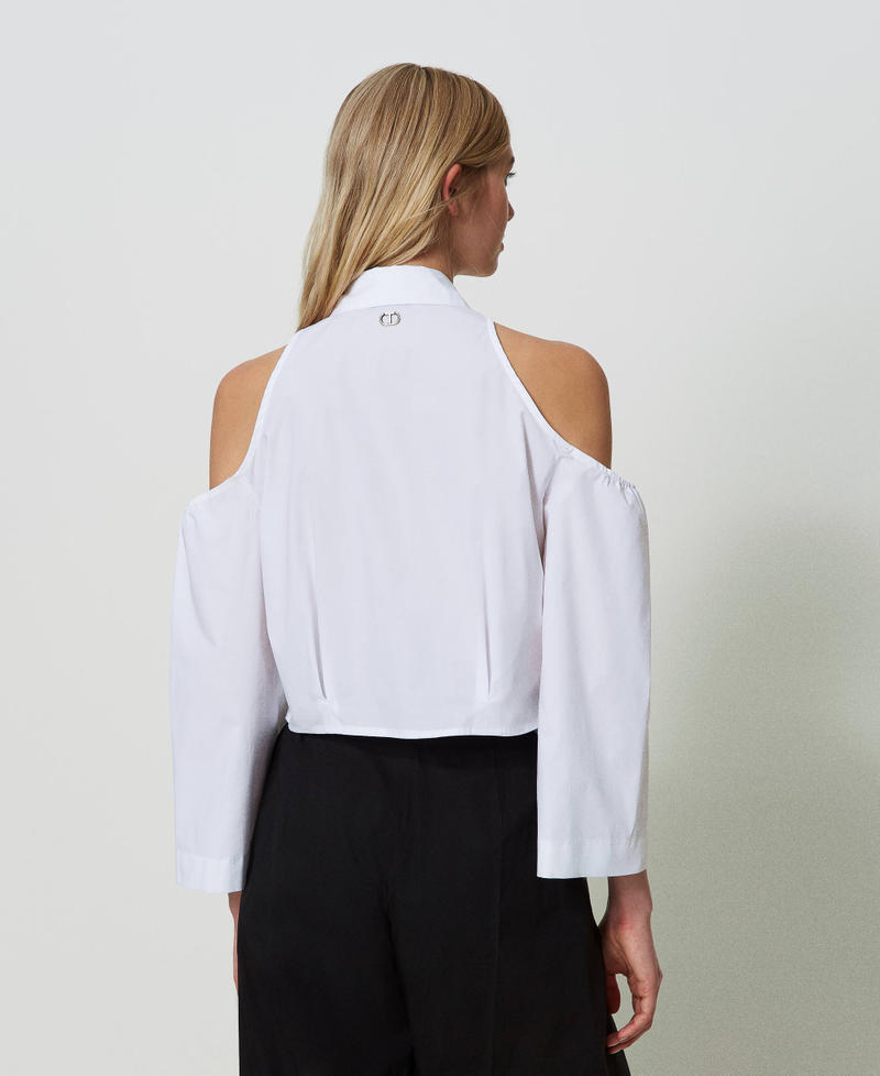 Camisa en popelina elástica con troquelado Blanco Mujer 241TF2016-03