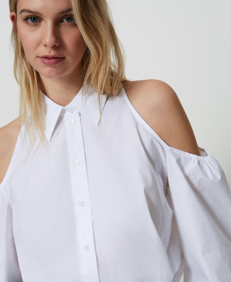 Camisa en popelina elástica con troquelado Blanco Mujer 241TF2016-04