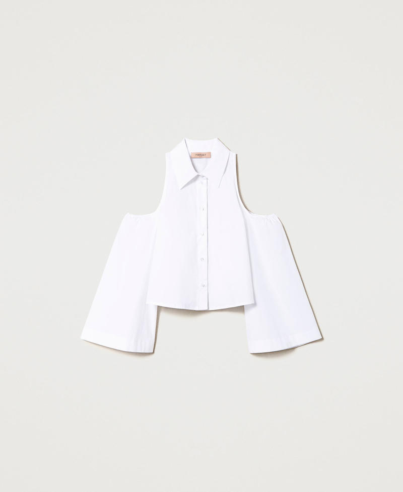 Camisa en popelina elástica con troquelado Blanco Mujer 241TF2016-0S
