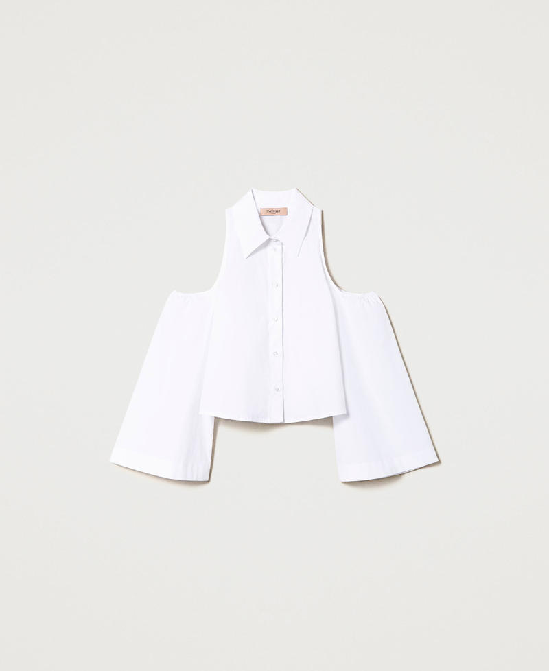 Stretch poplin shirt with cutout White Woman 241TF2016_00001_0S