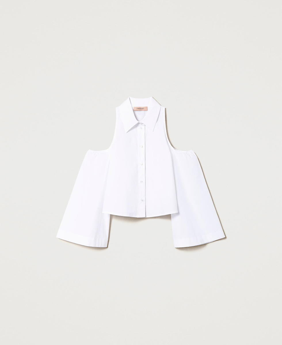 Stretch poplin shirt with cutout