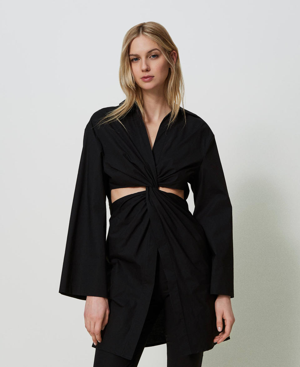 Stretch poplin tunic with cutout Black Woman 241TF2017_00006_01