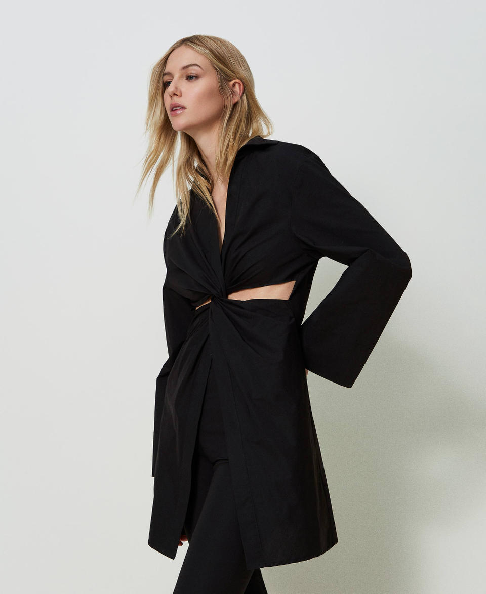 Stretch poplin tunic with cutout Black Woman 241TF2017_00006_02