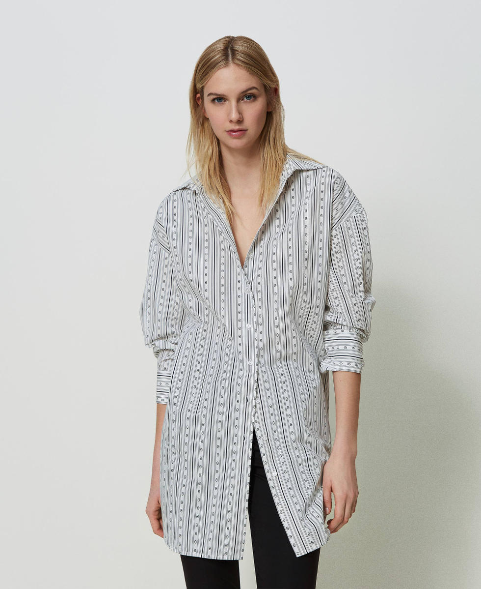 Shirt with stripes and logo print