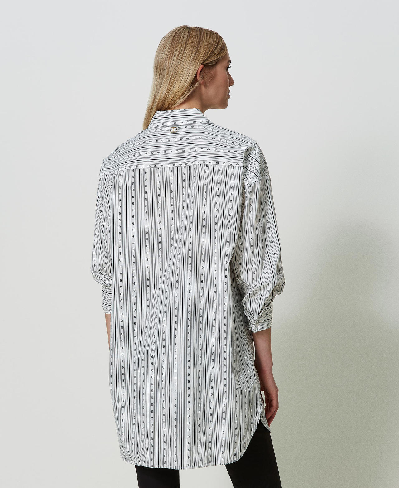 Shirt with stripes and logo print Optical White / Black Monogram Print Woman 241TF2020-03