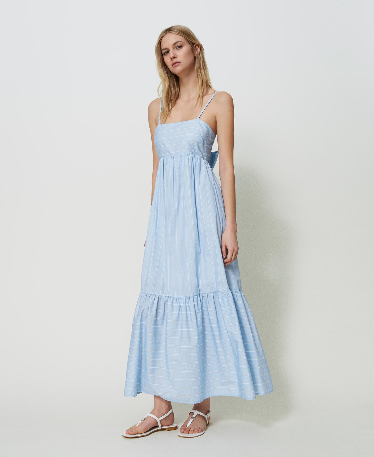 Long dress with stripes and logo print Light Blue / White Monogram Print Woman 241TF2022-03