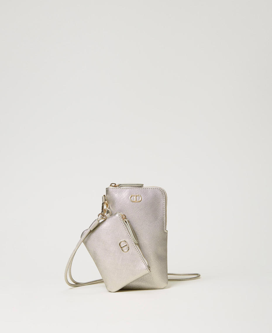Smartphonetasche und Kartenetui mit Oval T Silber Frau 241TH701D_00995_01