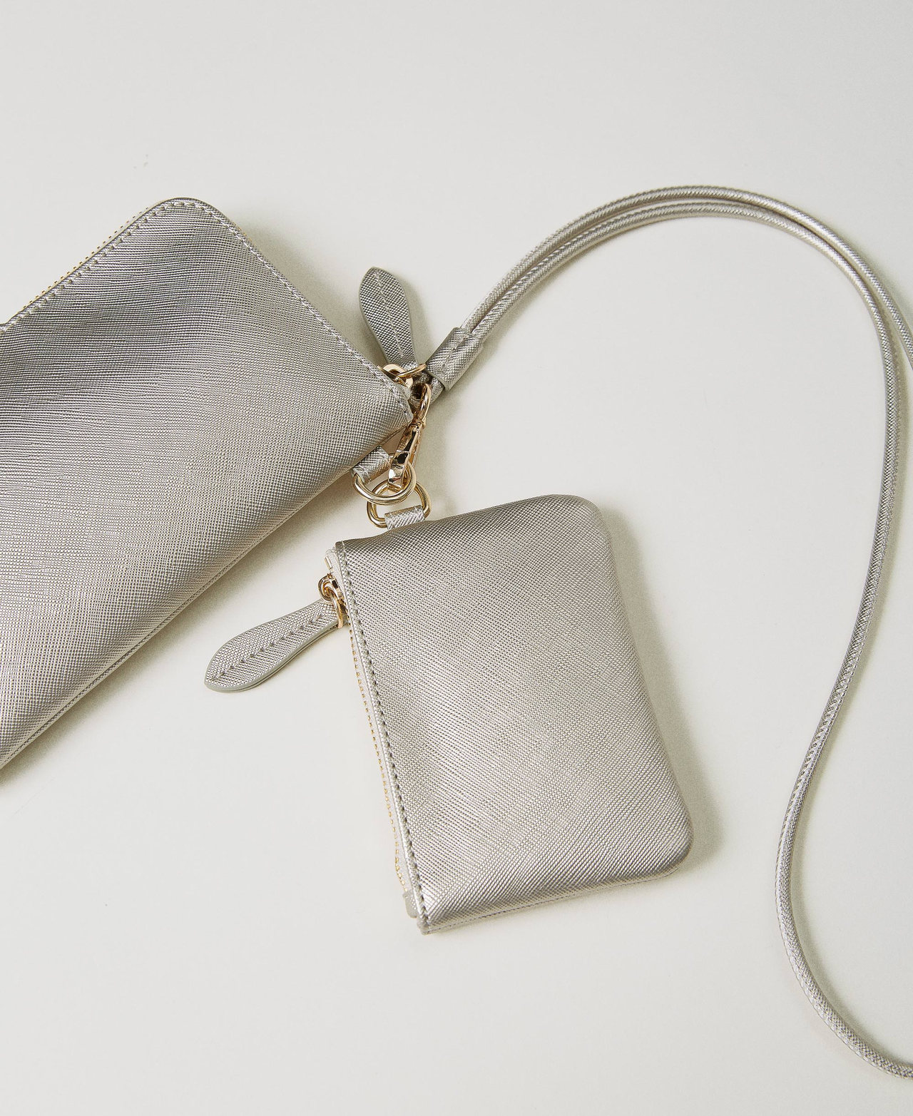 Smartphonetasche und Kartenetui mit Oval T Silber Frau 241TH701D_00995_02