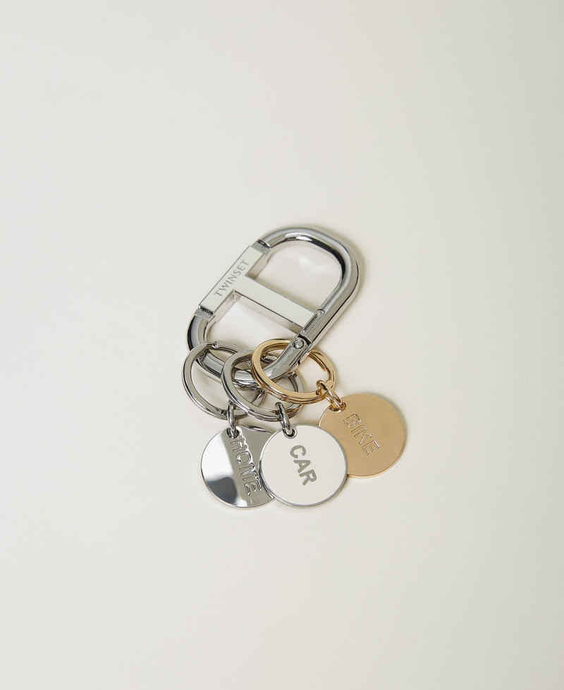 Schlüsselanhänger aus Metall mit „Oval T“ und Organizerringen Silber Frau 241TH7025-01