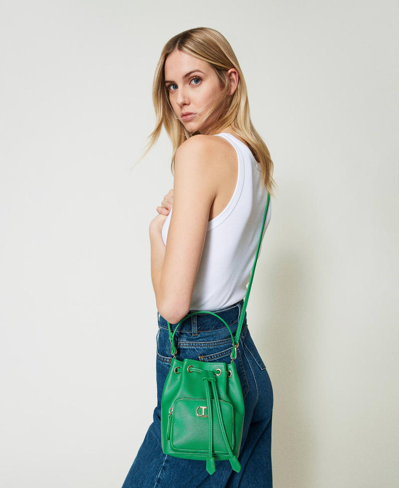 Mini bucket bag with Oval T “Flag Green” Woman 241TH7030_00928_S0
