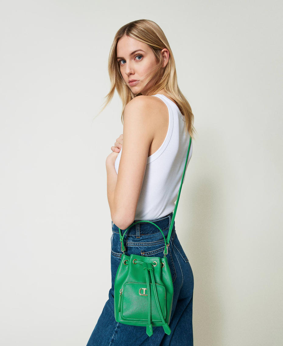 Mini bucket bag with Oval T “Flag Green” Woman 241TH7030_00928_S0