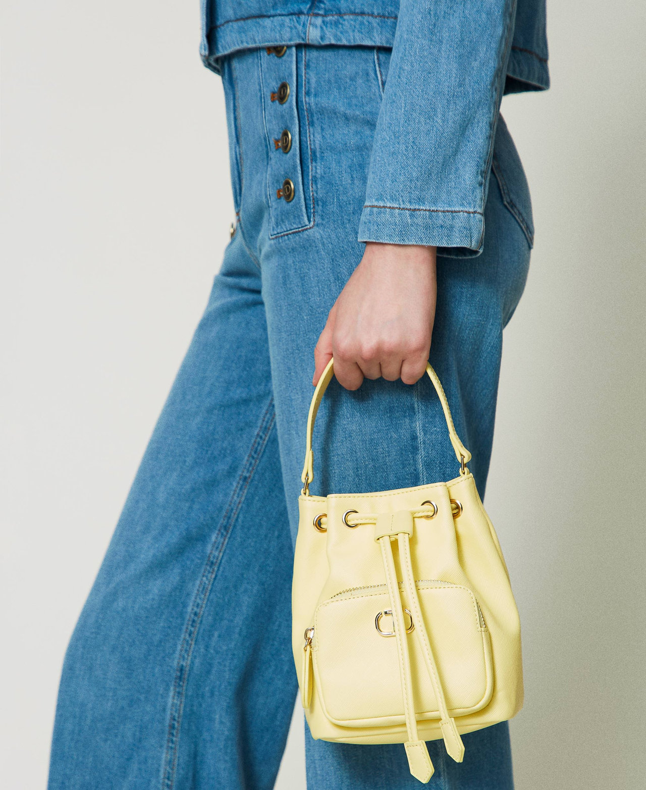 Mini bucket bag with Oval T “Light Lemon” Yellow Woman 241TH7030_04615_0S