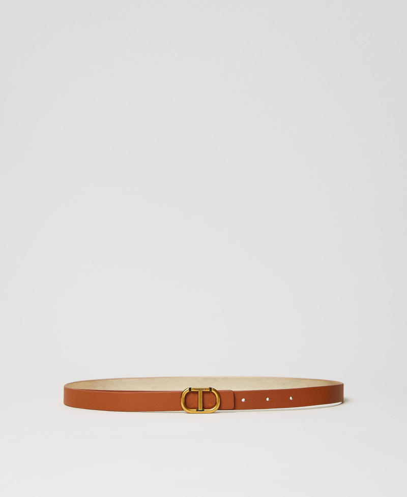 Reversible leather belt with Oval T buckle Two-tone “Leather” Brown / Gold Woman 241TO5090-01
