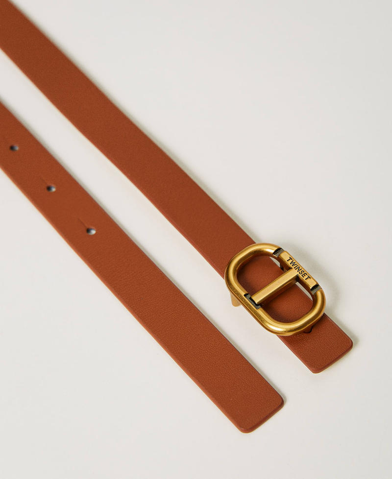 Reversible leather belt with Oval T buckle Two-tone “Leather” Brown / Gold Woman 241TO5090-02