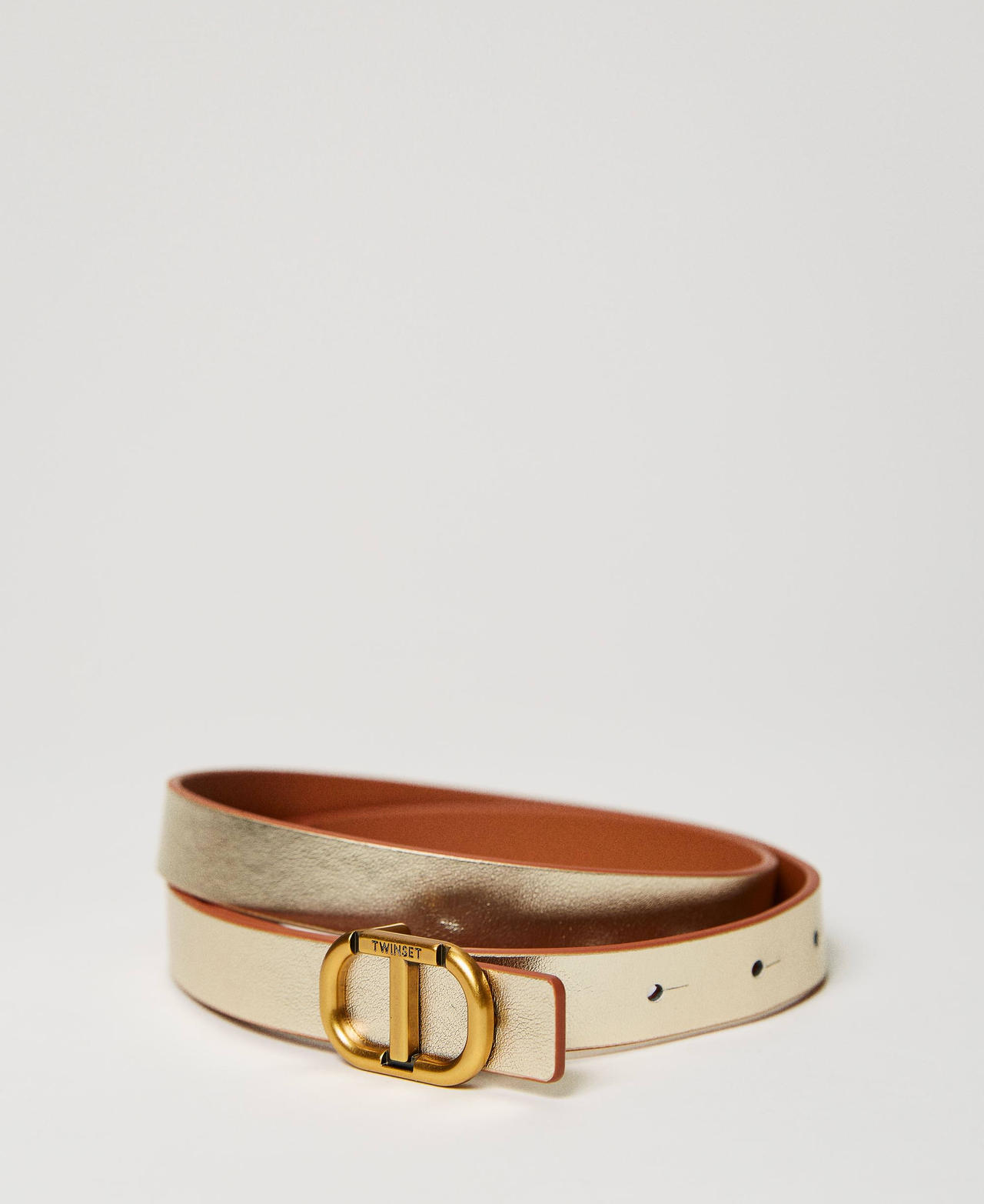 Reversible leather belt with Oval T buckle Two-tone “Leather” Brown / Gold Woman 241TO5090-03