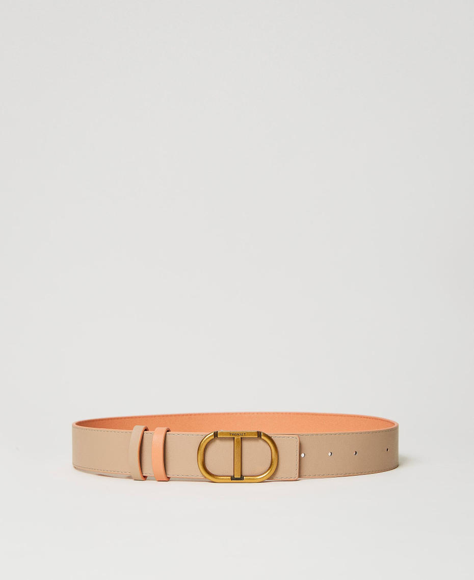 Reversible leather belt with loops Two-tone “Canyon Sunset" Orange /”Cold Sand” Beige Woman 241TO5091-01