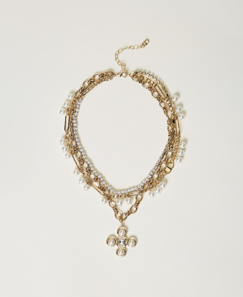 Collana con ciondolo a croce tibetana in argento turchese con cordino in pelle nera - Italia
