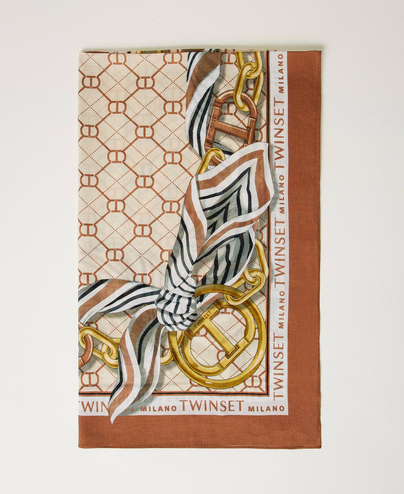 Printed muslin kefiah “Tuscany” Brown Woman 241TO5290-01