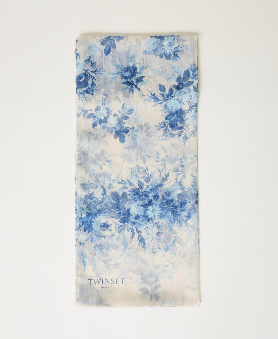 Stole with floral print Ivory Toile de Jouy / Blue Calcedonie Print Woman 241TO5340-01