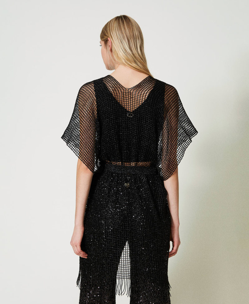 Mesh kimono with fringes Black Woman 241TO5360_00006_03