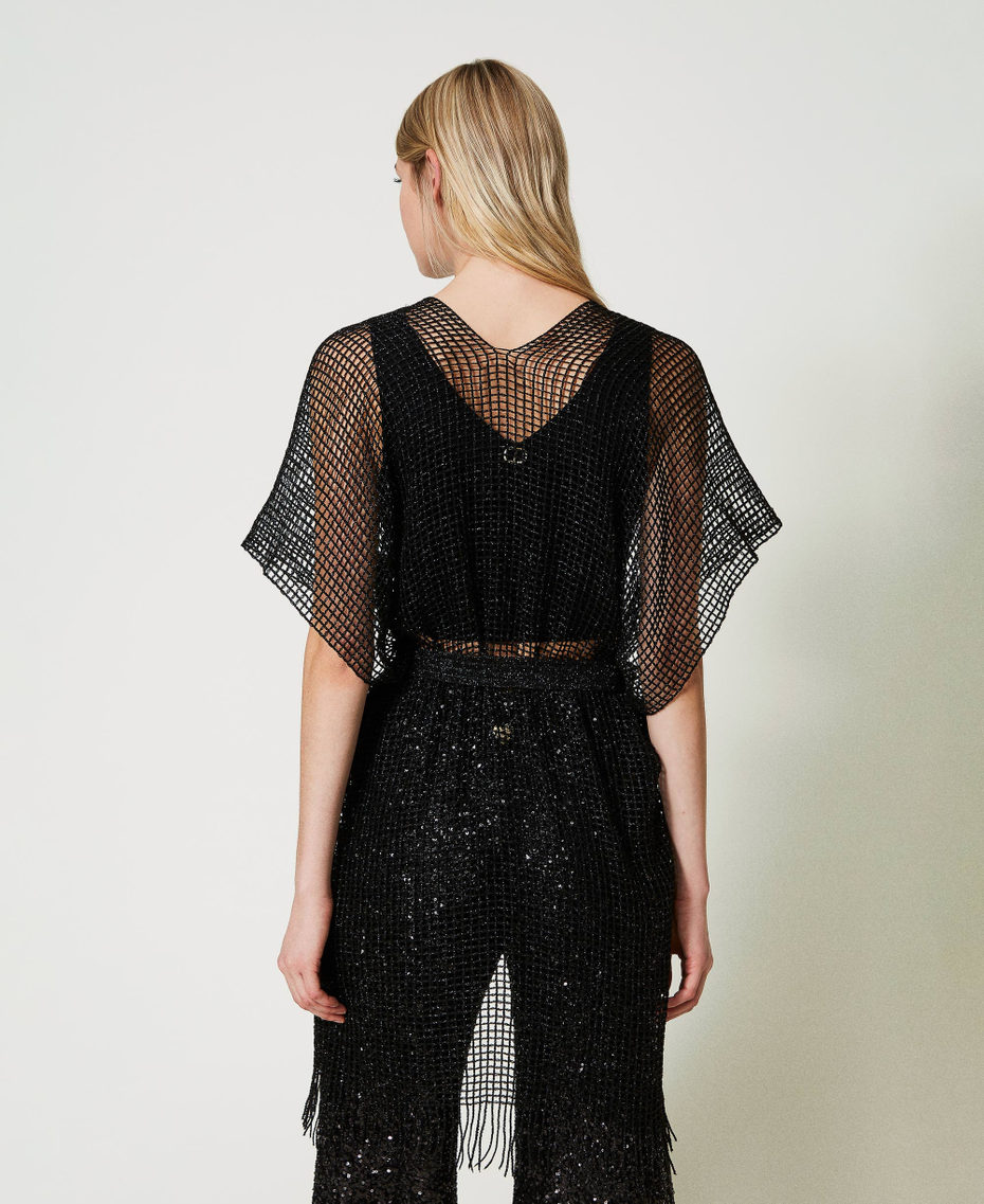 Mesh kimono with fringes Black Woman 241TO5360_00006_03