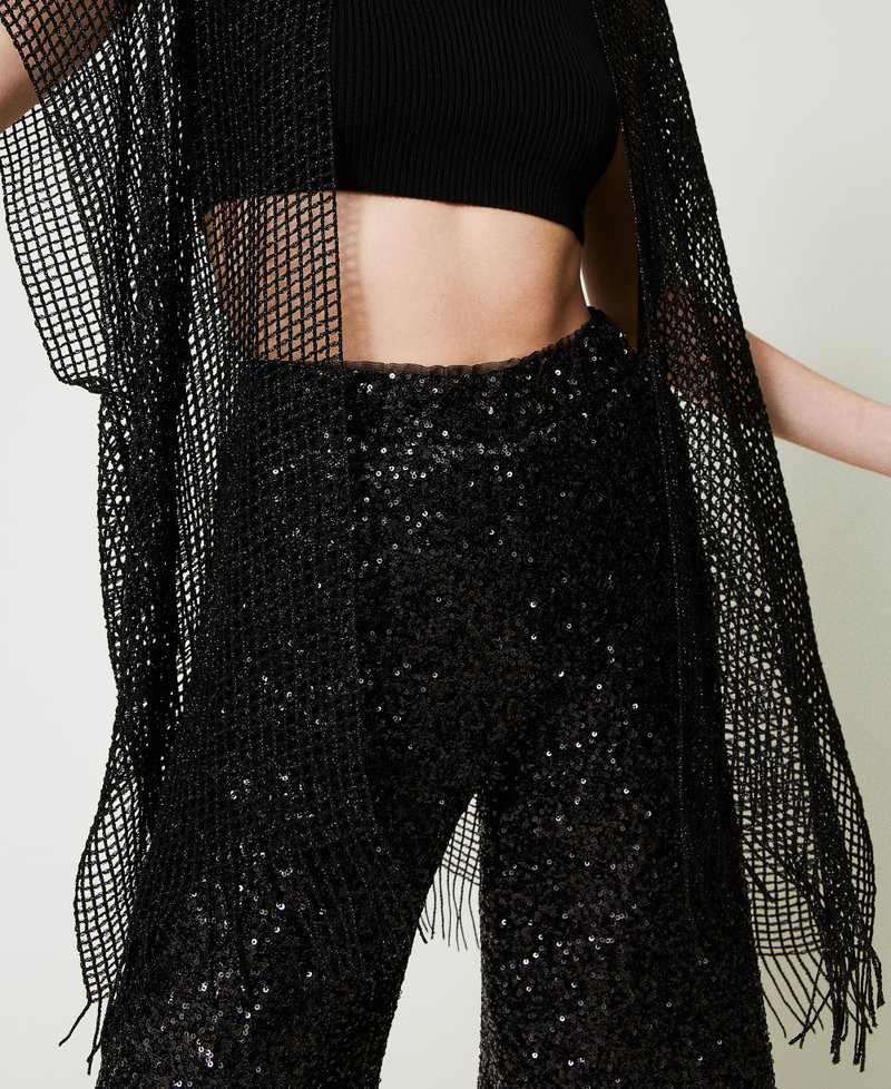 Mesh kimono with fringes Black Woman 241TO5360_00006_04