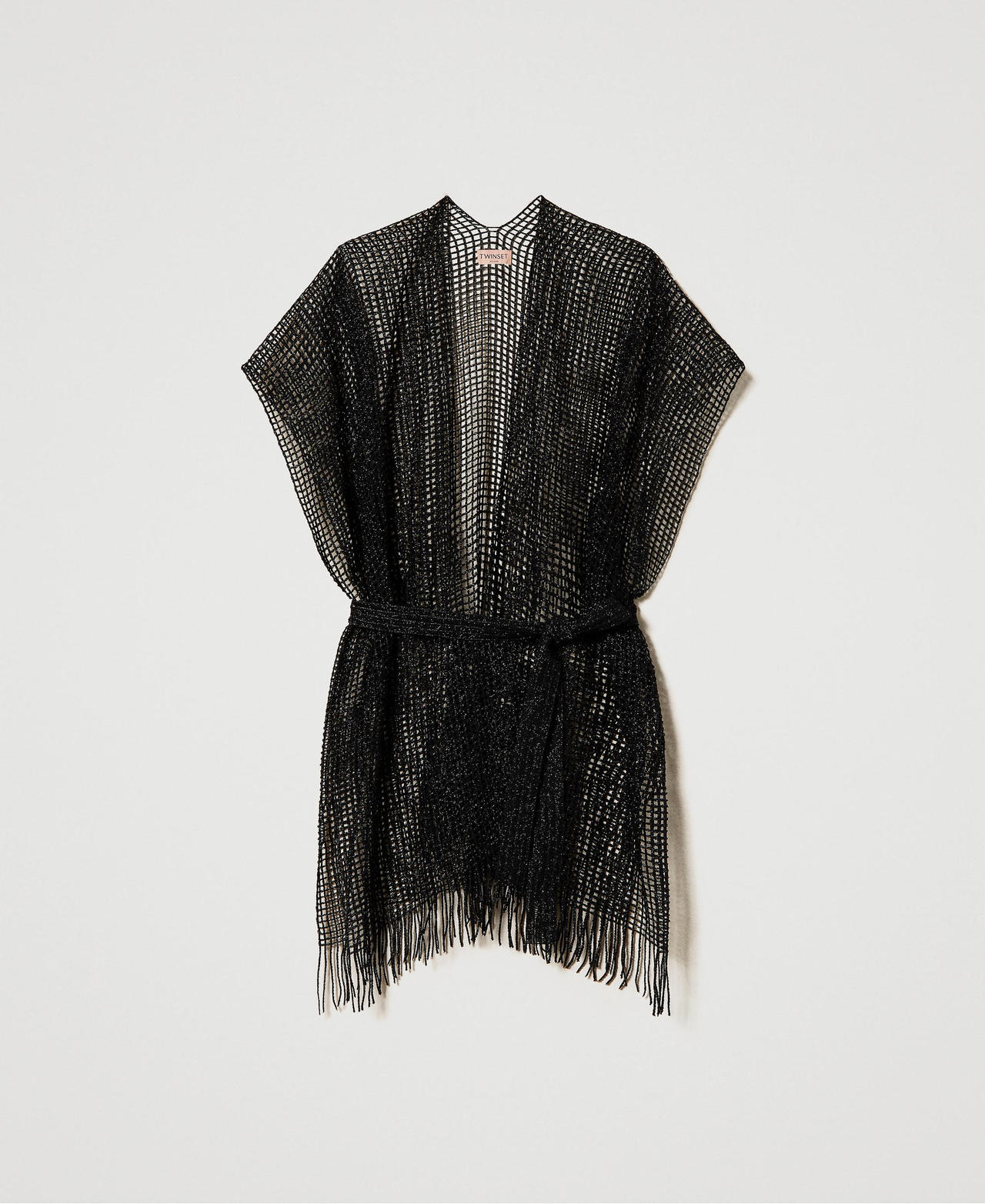 Mesh kimono with fringes Black Woman 241TO5360_00006_0S