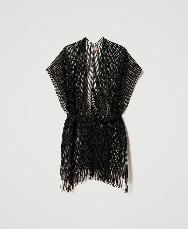 Mesh kimono with fringes Black Woman 241TO5360-0S
