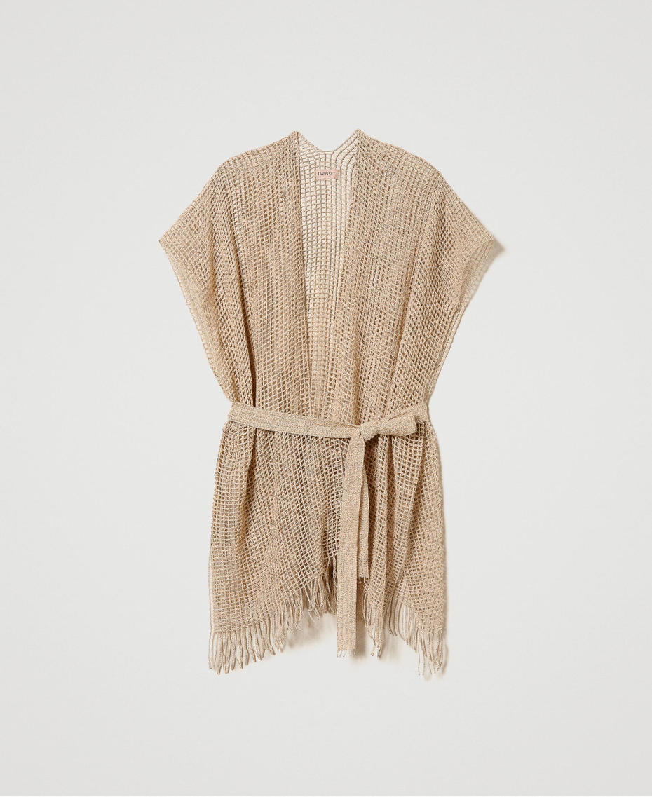 Mesh kimono with fringes Gold Yellow Woman 241TO5360_00050_S0