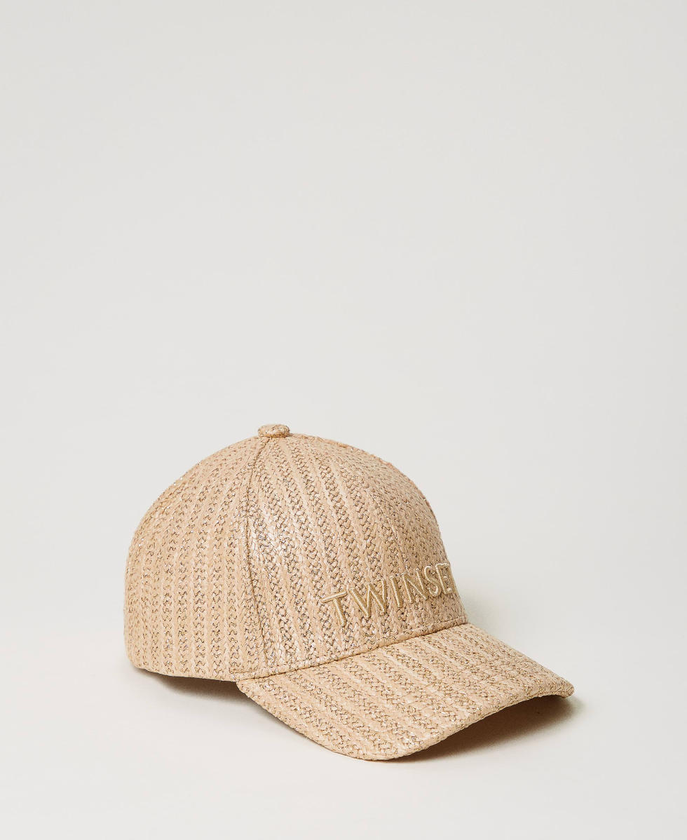 Raffia and lurex baseball cap