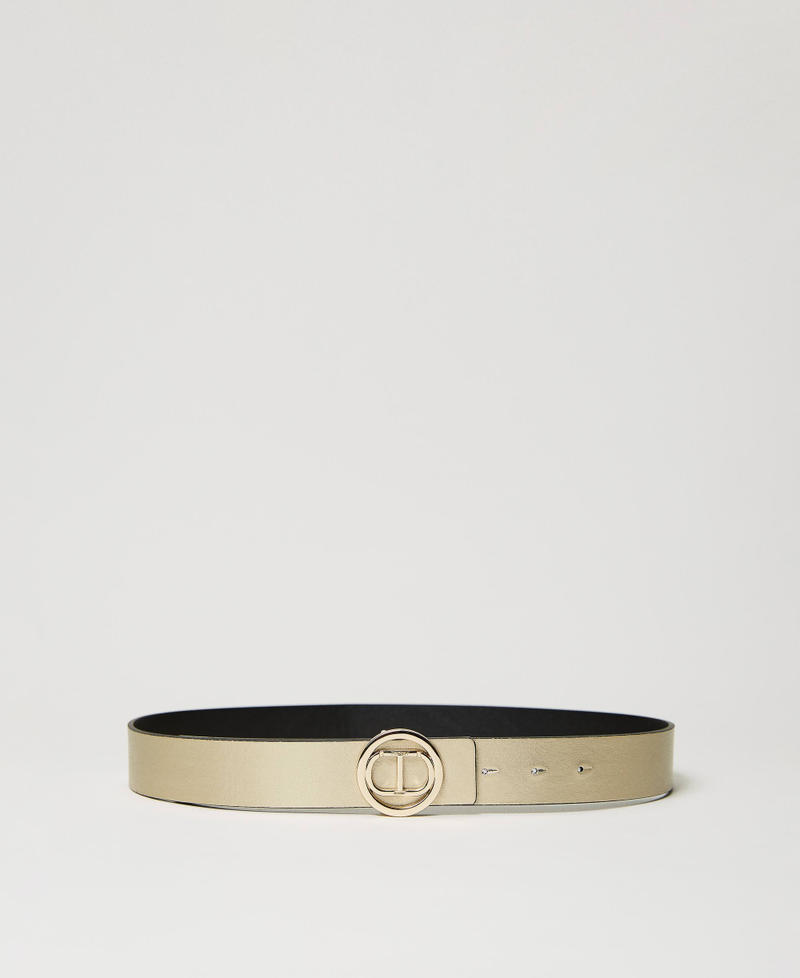 Reversible belt with Oval T and ring Two-tone Black / Gold Woman 241TO5550-01