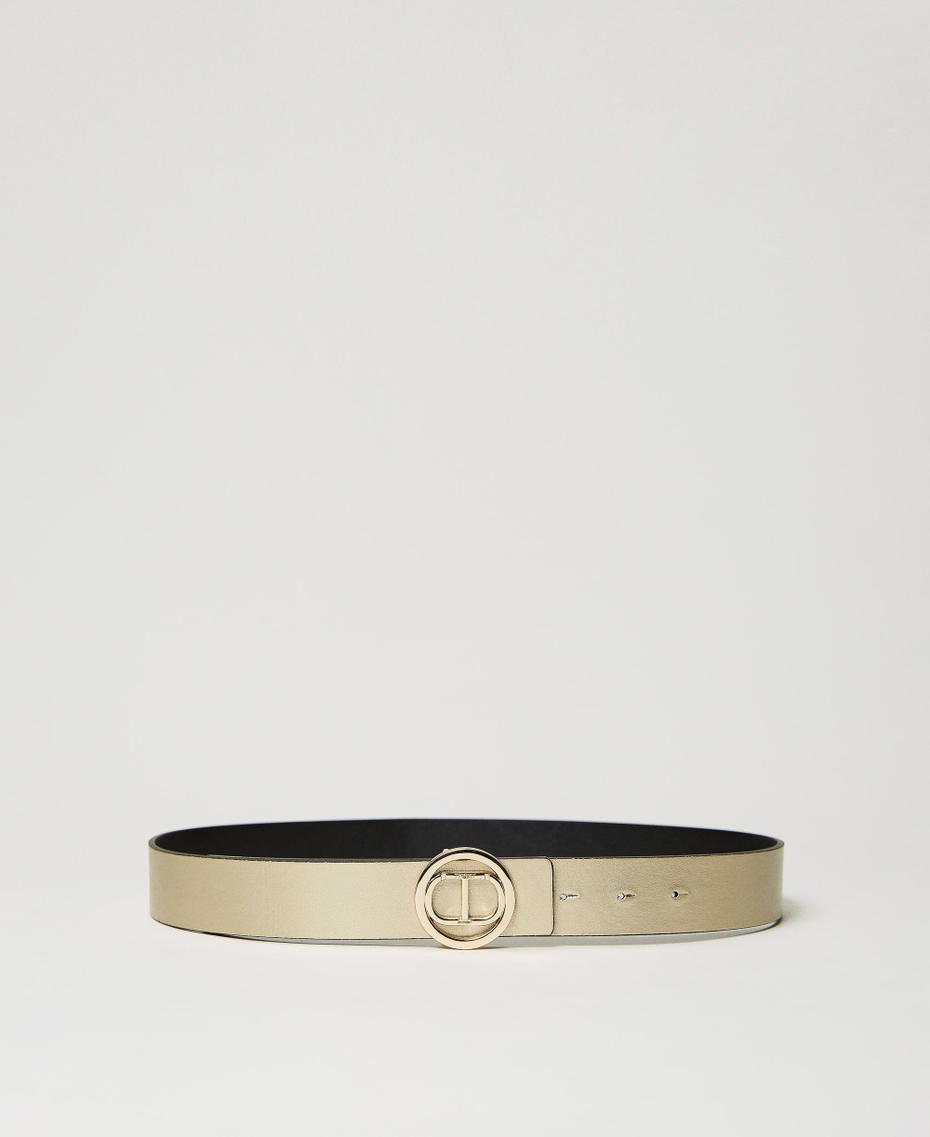Reversible belt with Oval T and ring Two-tone Black / Gold Woman 241TO5550-01
