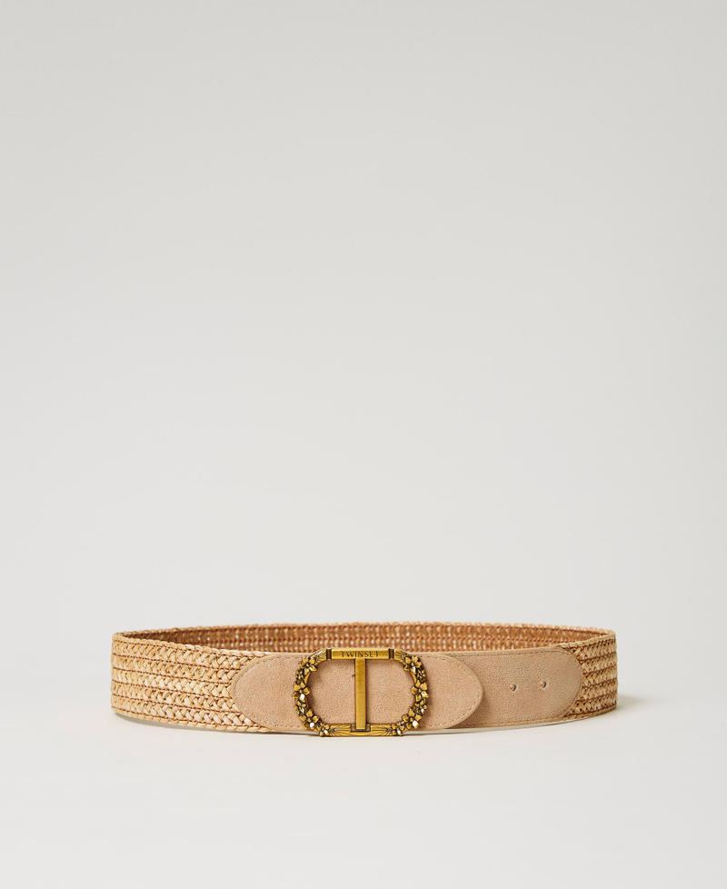 Raffia belt with floral Oval T Woman, Yellow | TWINSET Milano