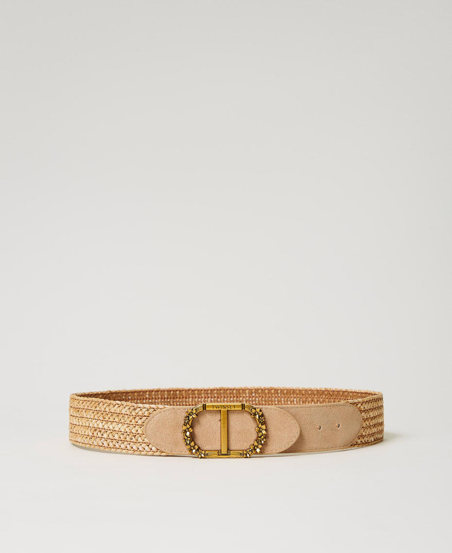 Raffia belt with floral Oval T Straw Woman 241TO5590-01