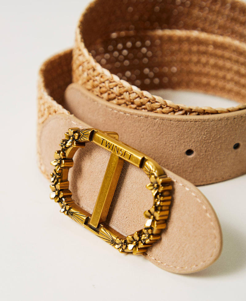 Raffia belt with floral Oval T Straw Woman 241TO5590-02