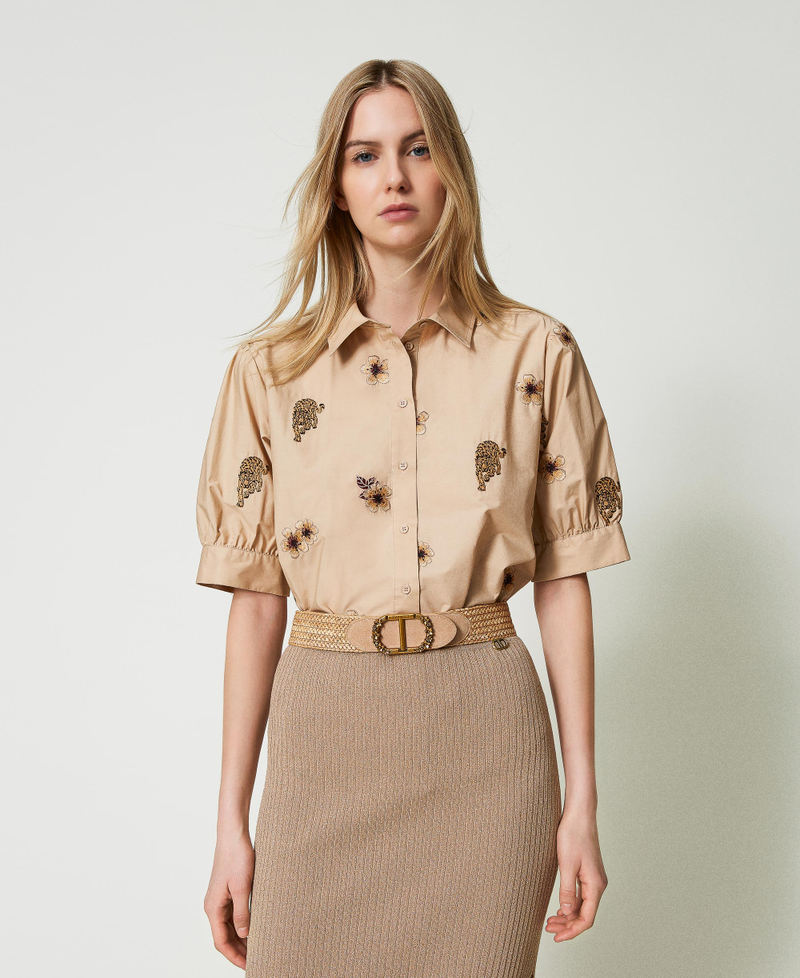 Raffia belt with floral Oval T