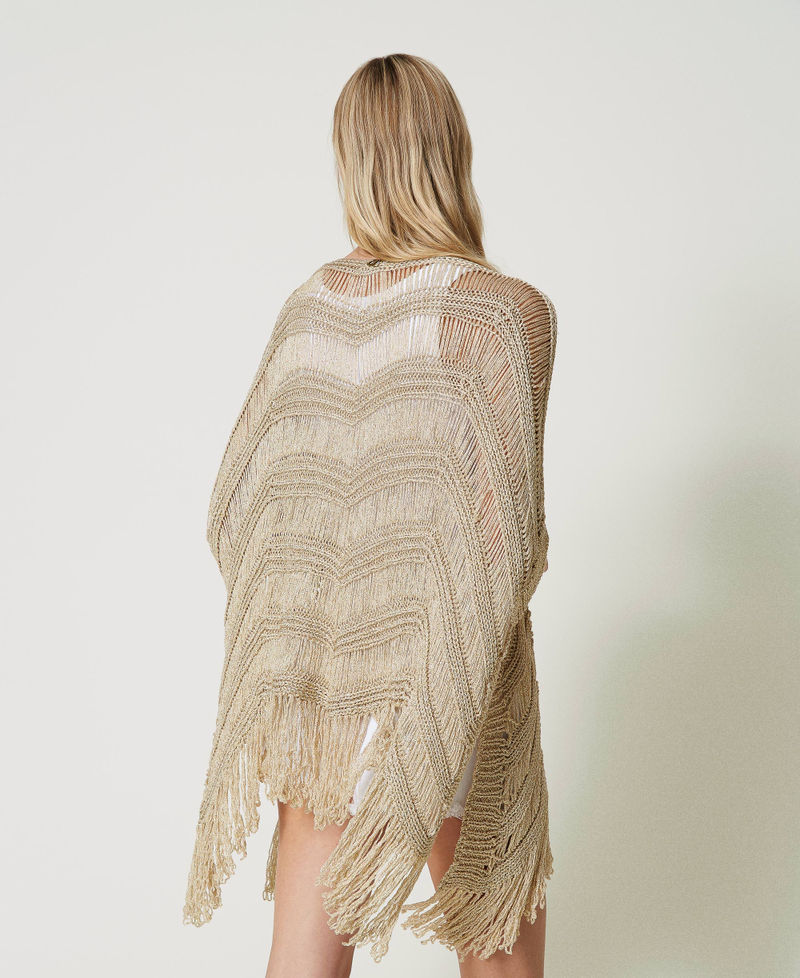 Knit poncho with fringes Gold Yellow Woman 241TO5610-03