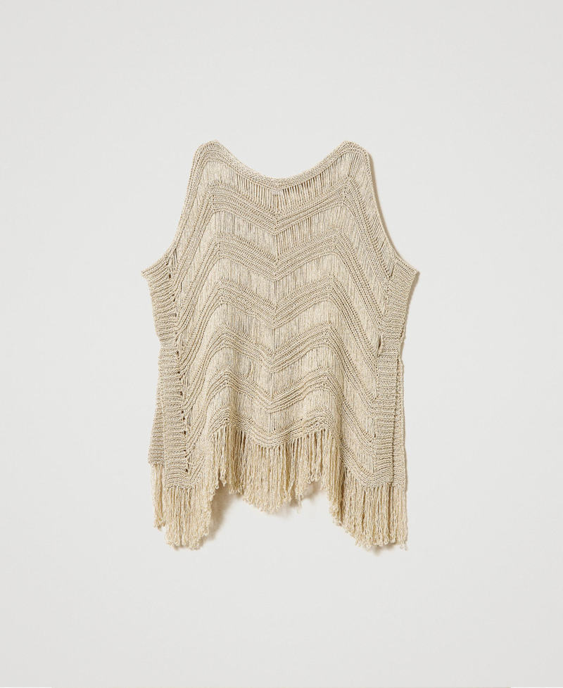 Knit poncho with fringes