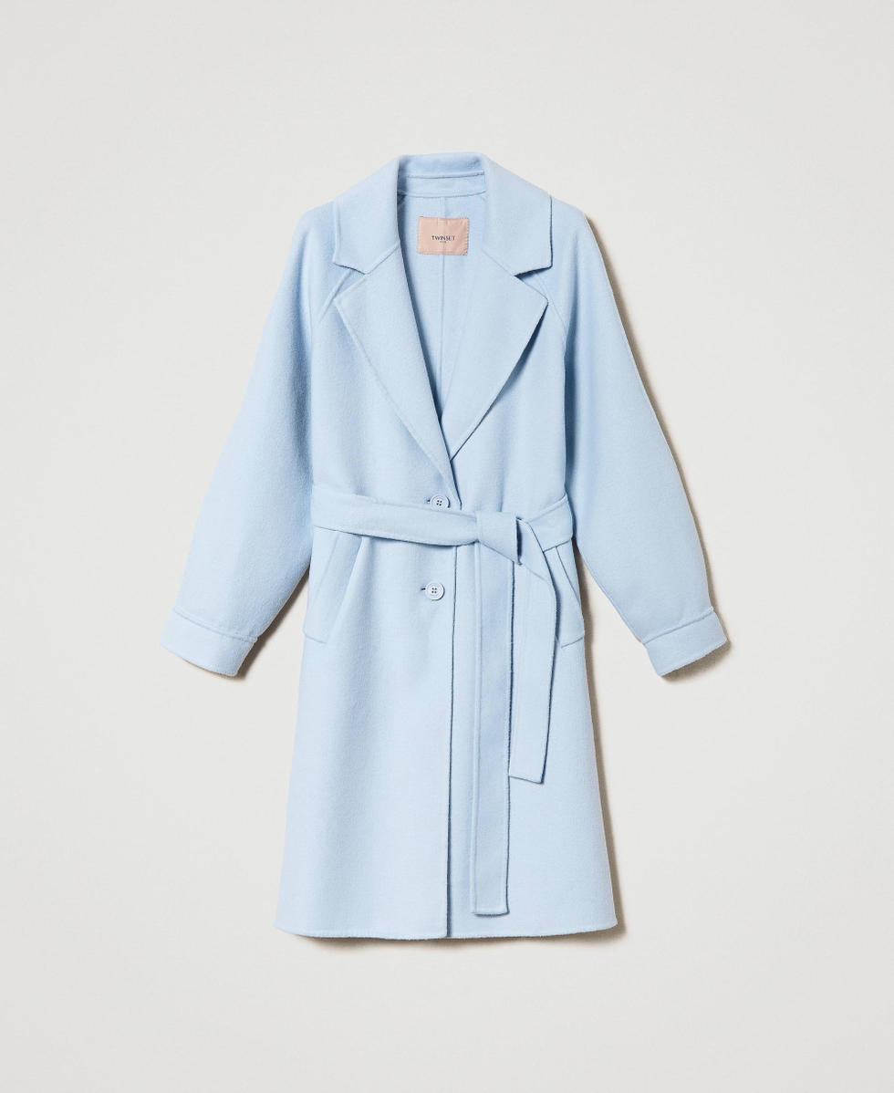 Doubled wool blend cloth coat Woman Light blue TWINSET Milano
