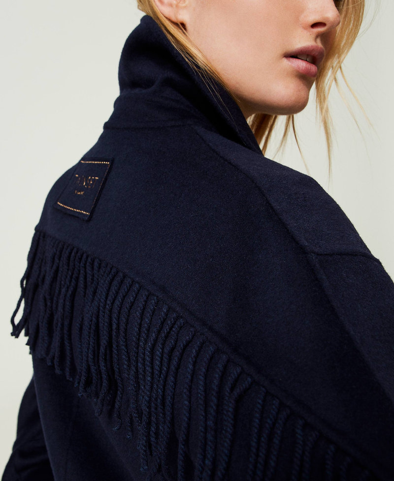 Manteau en tissu double de laine avec franges Midnight Bleu Femme 241TP2013-05