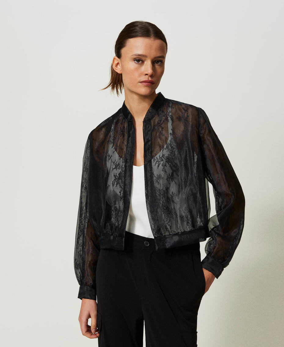 Organza and lace bomber jacket Black Woman 241TP2020-01