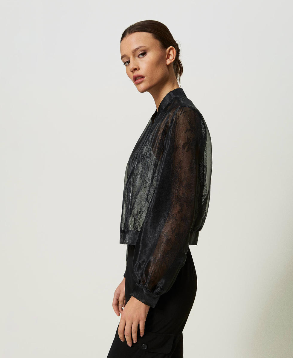 Organza and lace bomber jacket Woman Black TWINSET Milano