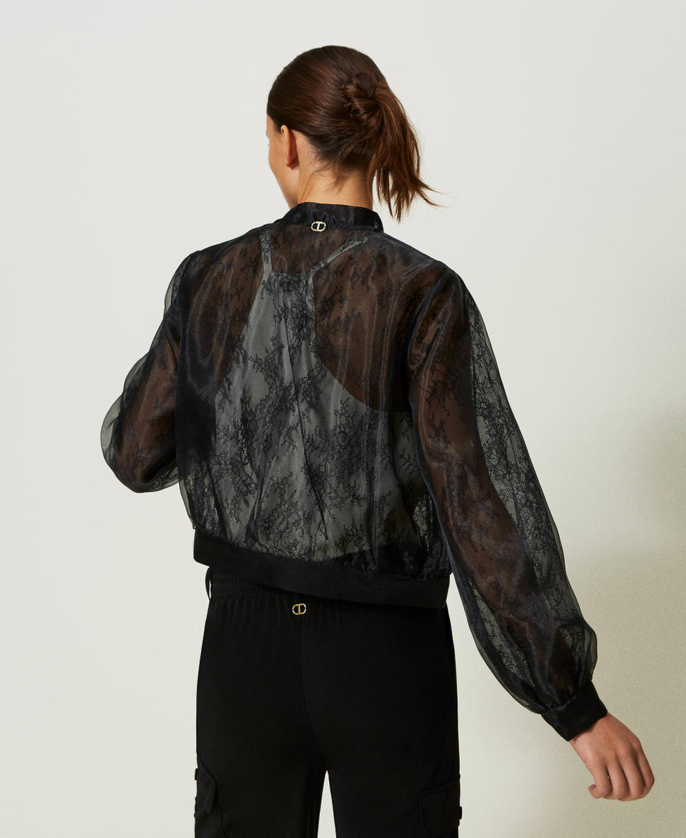 Organza and lace bomber jacket Woman Black TWINSET Milano