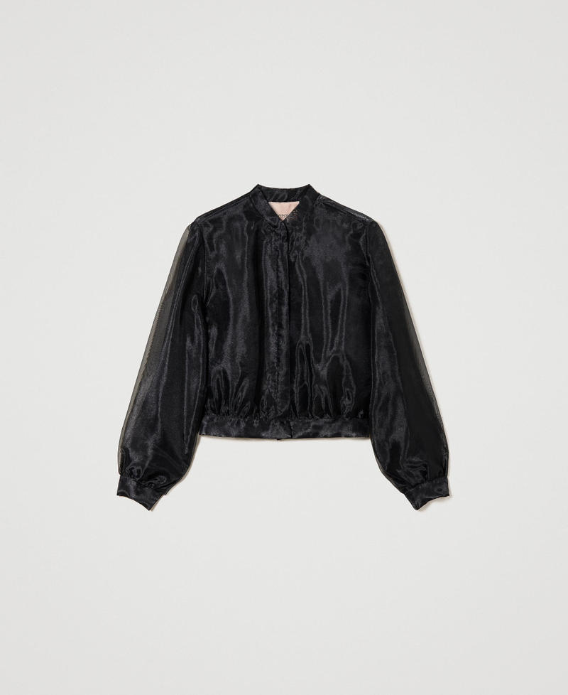 Organza and lace bomber jacket Black Woman 241TP2020-0S