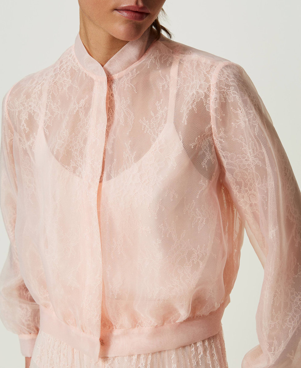 Organza and lace bomber jacket Woman Pink TWINSET Milano