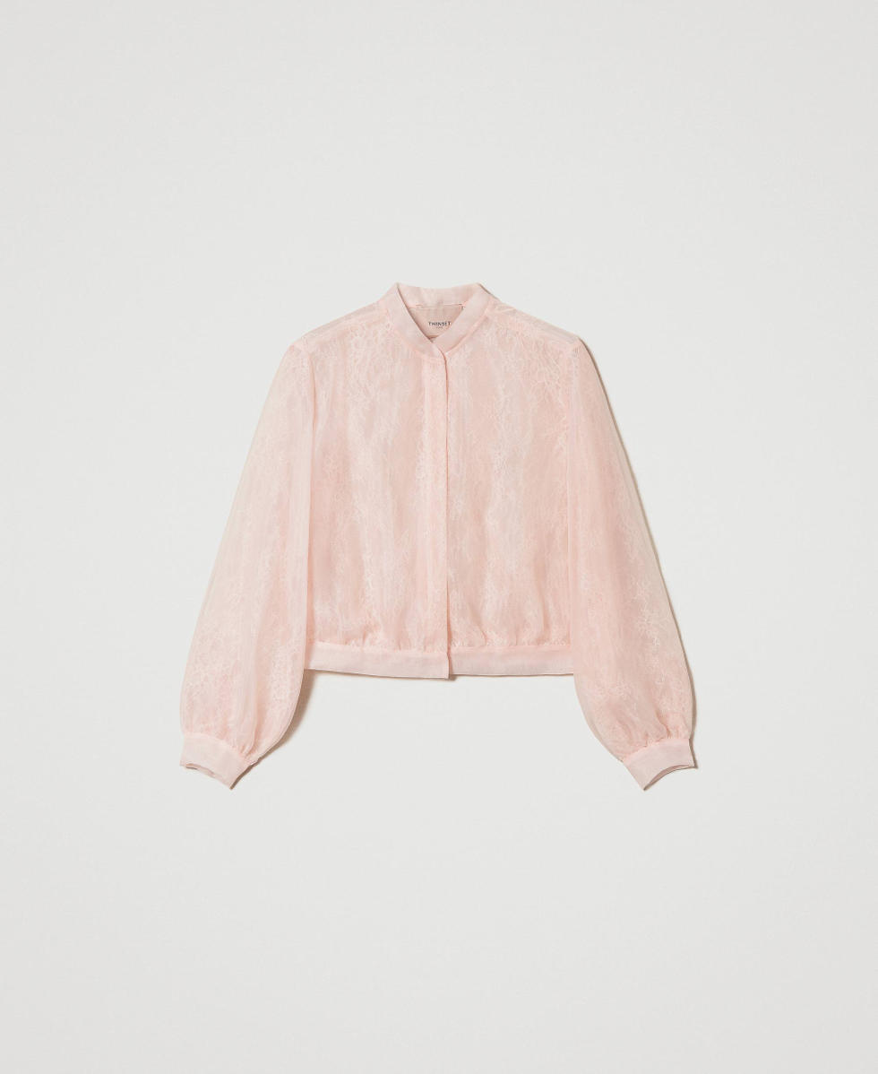 Organza and lace bomber jacket Woman Pink TWINSET Milano