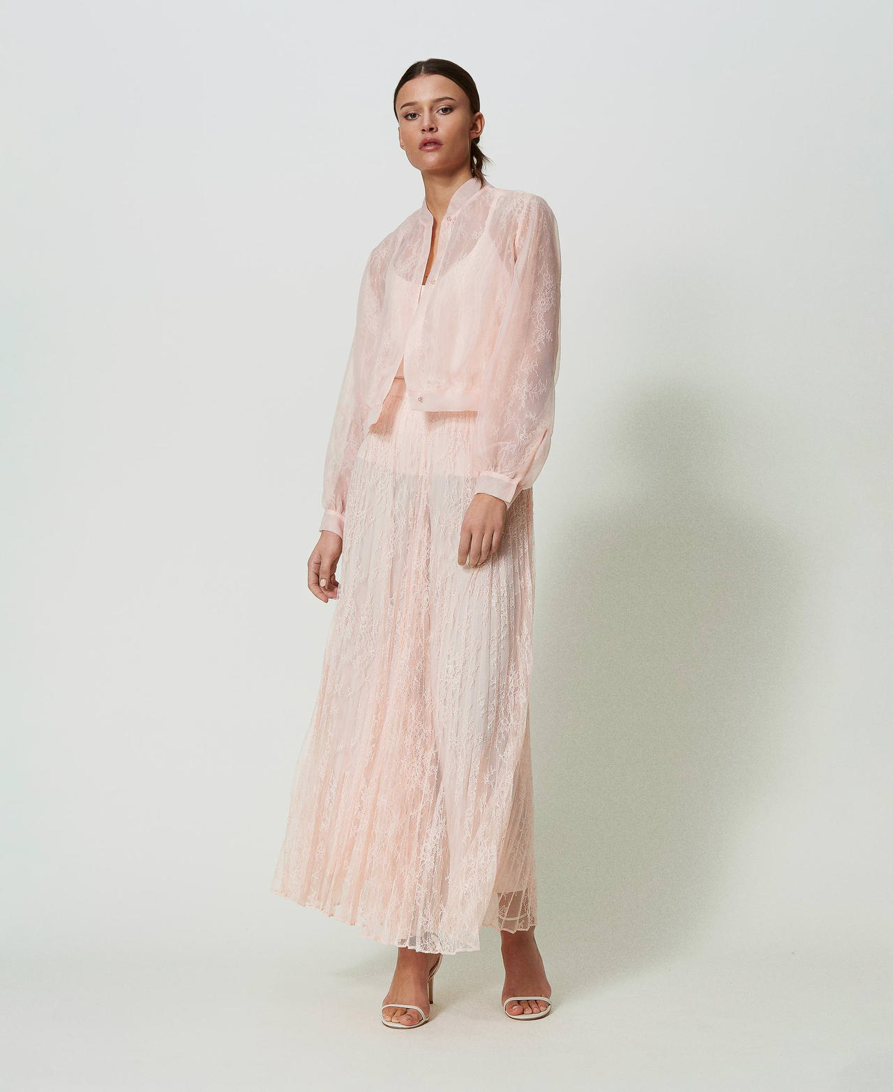 Organza and lace bomber jacket Woman, Pink | TWINSET Milano