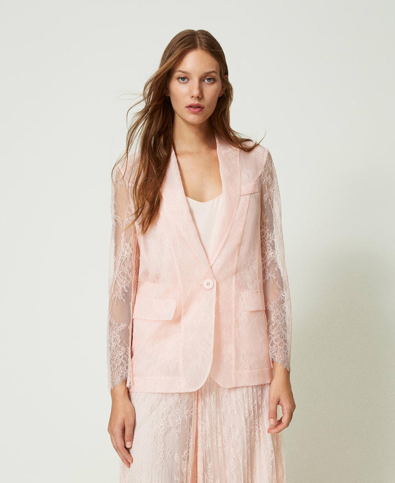 Giacca blazer in organza e pizzo Donna, Nero | Milano